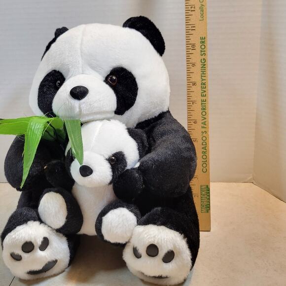 Panda Bear Plush Stuffed Animal 12" Holding Baby with Bamboo Plushy Stuffy - Picture 2 of 16